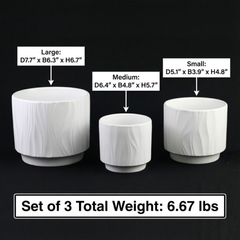 3-Piece White Stoneware Planter Pot Set with Embossed Texture