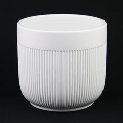 3-Piece White Stoneware Planter Pot Set with Vertical Line Texture