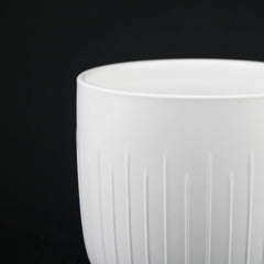 3-Piece White Stoneware Planter Pot Set with Vertical Groove Texture