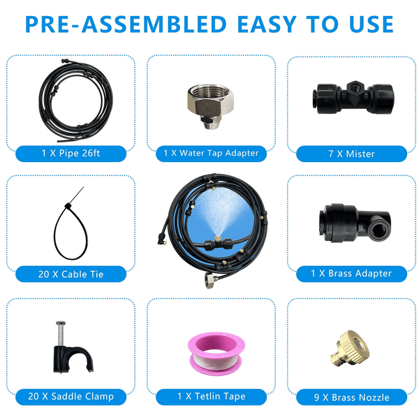 26ft Outdoor Patio Misting Cooling System – Black