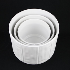 3-Piece White Stoneware Planter Pot Set with Soft Vertical Texture