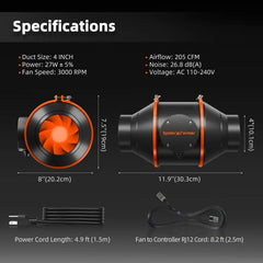 Spider Farmer G3000 LED Grow Light + 3' x 3' Grow Tent + Inline Fan Combo with Speed Controller