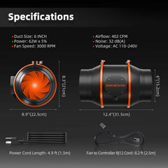 Spider Farmer G1000W LED Grow Light + 5' x 5' Grow Tent + 6" Inline Fan Combo with Temperature and Humidity Controller + 6" Clip Fan