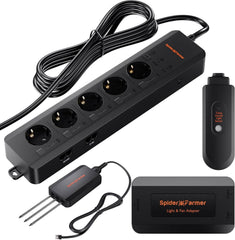 Spider Farmer GGS AC5 Power Strip 5 Outlets Kit, with 3 in 1 Soil Sensor, Temp/Humid Light Sensor and Adapter