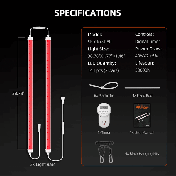Spider Farmer GlowR80 80W 660nm Supplemental Deep Red LED Grow Light