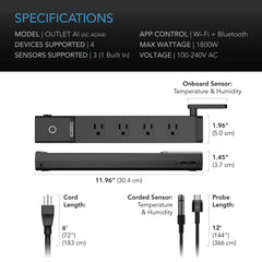 AC Infinity OUTLET AI Environment Controller, Smart WiFi Outlets, Dual-Zone Temperature Humidity, AI Targeting, Dynamic ON/OFF Programming, Expandable Sensors, Individual Control 4-Plugs, 1800W
