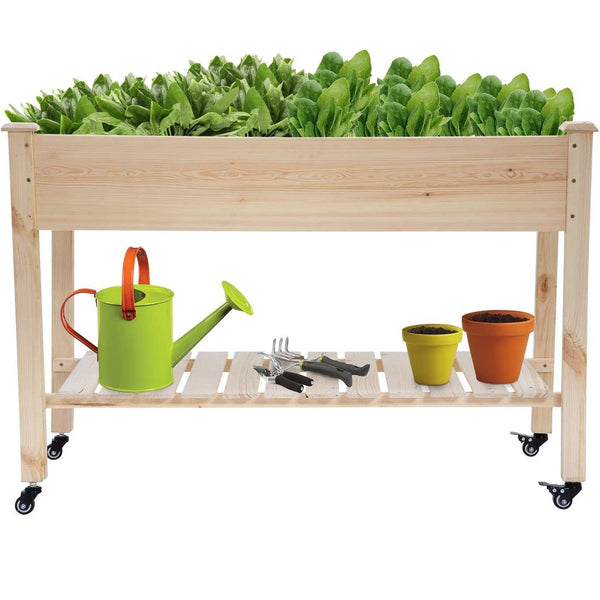 2×4ft Fir Wood Raised Garden Bed – Locking Wheels