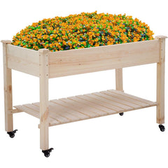 2×4ft Fir Wood Raised Garden Bed – Locking Wheels