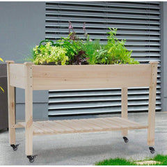 2×4ft Fir Wood Raised Garden Bed – Locking Wheels