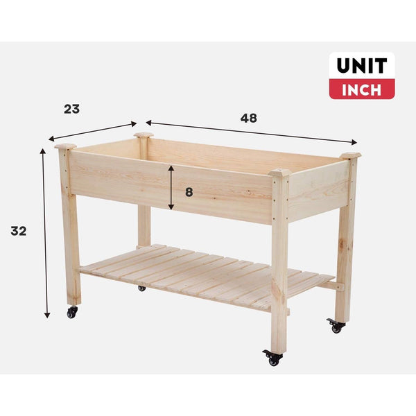 2×4ft Fir Wood Raised Garden Bed – Locking Wheels