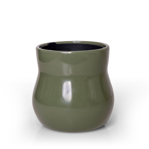 Ceramic Plant Pot with Rubber Liner - Forest Green