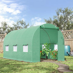 14.5x6.3ft Outdoor Greenhouse – Green PE Cover, Steel Frame
