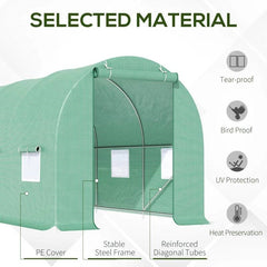 14.5x6.3ft Outdoor Greenhouse – Green PE Cover, Steel Frame