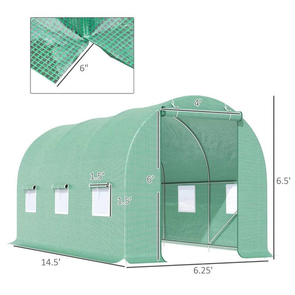 14.5x6.3ft Outdoor Greenhouse – Green PE Cover, Steel Frame