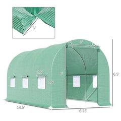 14.5x6.3ft Outdoor Greenhouse – Green PE Cover, Steel Frame