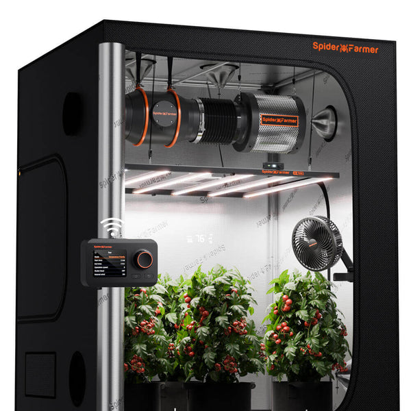 Spider Farmer SE7000 LED Grow Light + 5' x 5' Grow Tent + 6" Inline Fan Combo with GGS Controller Kits + 6" Clip Fan