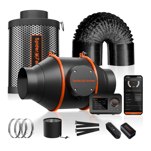 Spider Farmer Ventilation Kit 4" Inline Duct Fan with Temperature Humidity Controller