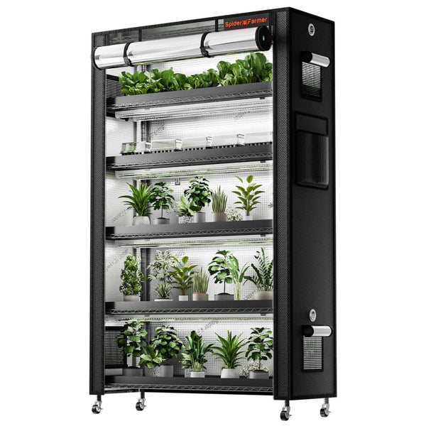 Spider Farmer 6 Tier Plant Stand + 10 x 22W LED Lights Bars + 1' 4" x 3' 8" Grow Tent Kit