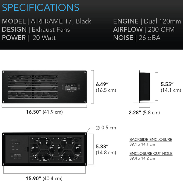 AC Infinity AIRFRAME T7 Black, Equipment Closet and Room Fan System 17", Exhaust