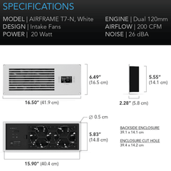 AC Infinity AIRFRAME T7-N White, Equipment Closet and Room Fan System 17", Intake