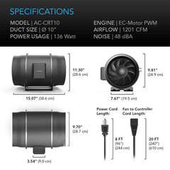 AC Infinity CLOUDWAY T10, Whole House EC Fan, 1200 CFM, Energy Efficient with Temperature Humidity Controller