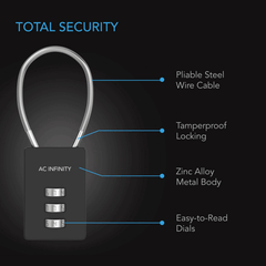 AC Infinity Combination Lock, Flexible Steel Cable Loop, 2-Pack