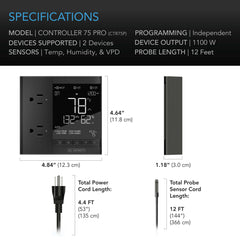 AC Infinity CONTROLLER 75 PRO, Independent Programs for Two Devices, Dynamic VPD, Temperature, Humidity, Scheduling, Data App, Bluetooth + WiFi, Desktop