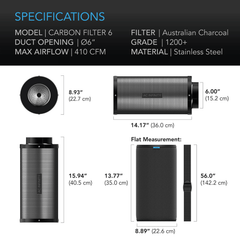 AC Infinity Duct Carbon Filter, Australian Charcoal, 6-Inch