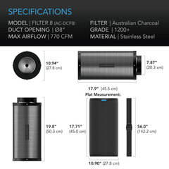 AC Infinity Duct Carbon Filter, Australian Charcoal, 8-Inch