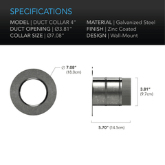 AC Infinity Ducting Collar, 4-Inch, Galvanized Steel