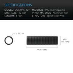 AC Infinity Flexible Four-Layer Ducting, 8-FT Long, 12-Inch