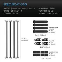 AC Infinity Grow Tent Mounting Bars, for Indoor Grow Spaces, 2x2'
