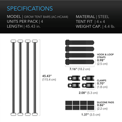 AC Infinity Grow Tent Mounting Bars, for Indoor Grow Spaces, 4x4'