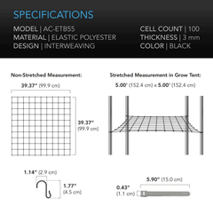AC Infinity Grow Tent Trellis Netting, Flexible Elastic Cords, 5x5'