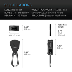 AC Infinity Heavy-Duty Adjustable Rope Clip Hanger, Six Pairs