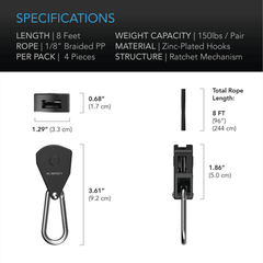 AC Infinity Heavy-Duty Adjustable Rope Clip Hanger, Two Pairs