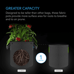 AC Infinity Heavy Duty Fabric Pots,  1 Gallon, 5-Pack
