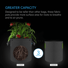AC Infinity Heavy Duty Fabric Pots,  3 Gallon, 5-Pack
