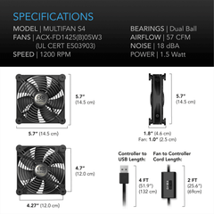 AC Infinity MULTIFAN S4, Quiet USB Cooling Fan, 140mm