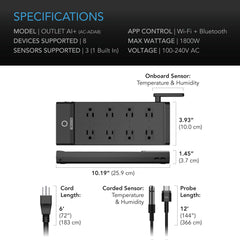 AC Infinity OUTLET AI+ Environment Controller, Smart WiFi Outlets, Dual-Zone Temperature Humidity, AI Targeting, Dynamic ON/OFF Programming, Expandable Sensors, Individual Control 8-Plugs, 1800W