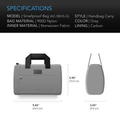 AC Infinity Smell Proof Handbag, Gray, with 900D Nylon Fabric and Carbon Filter Lining