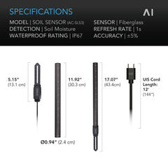 AC Infinity Soil Sensor Probe Exclusively for Controller AI+, Monitors Moisture and Saturation Levels, IP67-Water Resistant