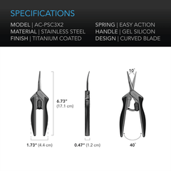 AC Infinity Stainless Steel Curved Pruning Shear, Ergonomic Lightweight, 6.6" Blades, 2-Pack