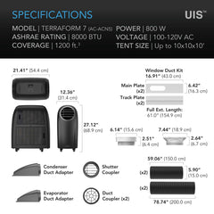 AC Infinity TERRAFORM 7, Multi-Functional Air Conditioner, with Heater, Dehumidifier, and Circulator, VPD Controller, 4-Way Ducting for Grow Tents, 8000 BTU