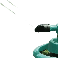 Blue Rotating Garden Sprinklers Watering Grass