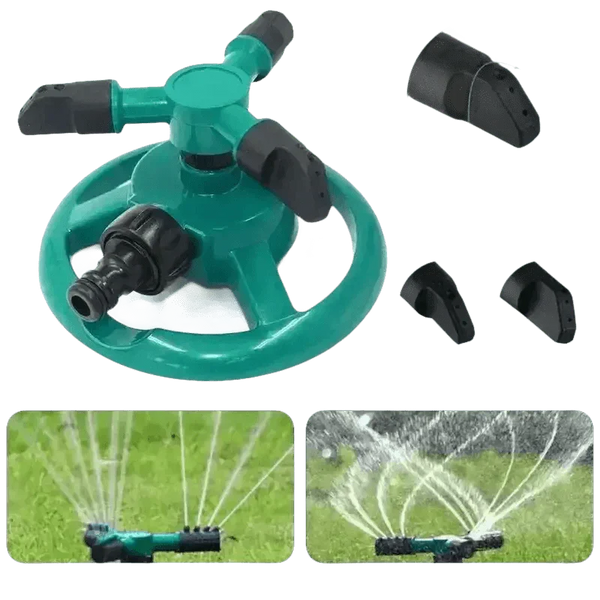 Blue Rotating Garden Sprinklers Watering Grass