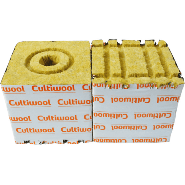 Cultiwool 6" x 6" x 6" Blocks of Cultilene Rockwool with Optidrain and Donut Rings - Case of 48