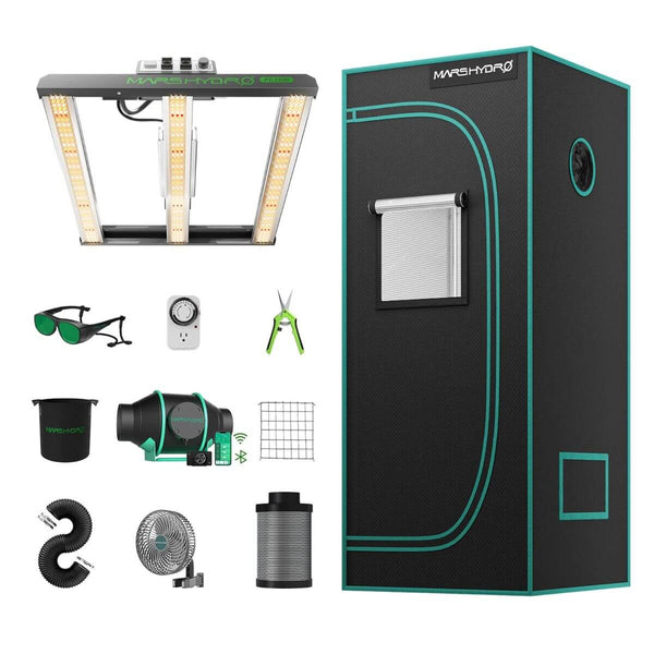 Mars Hydro FC1500-EVO LED Grow Light + 2.3' x 2.3' Grow Tent + iFresh Inline Fan Combo with Temperature and Humidity Controller