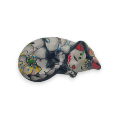 Talavera Sleeping Cat Figurine | Hand-Painted Mexican Decor