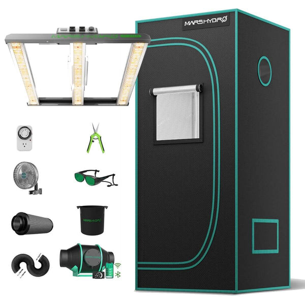 Mars Hydro FC-E1500 LED Grow Light + 2.3' x 2.3' Grow Tent + iFresh Inline Fan Combo with Temperature and Humidity Controller